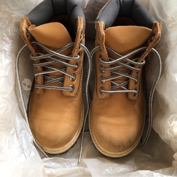 VTG EUC! Timberland Gray Upper Wheat Nubuck Toddler Sz 10 Leather Boots Shoes - Picture 8 of 10